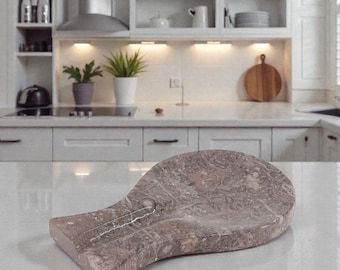 Marble Spoon Rest for Stove Top 8" Oceanic Handmade Spoon Holder For Kitchen Utensils, Heat-Resistant Cooking Utensil Rest, Kitchen Décor