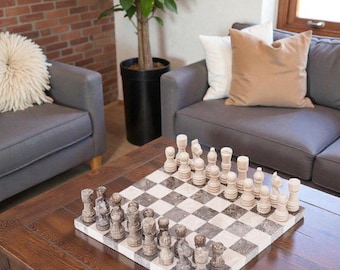 Marble Chess Set 12" Oceanic & Verona Travel Chess Set, Strategy Board Games with 32 Chess Pieces, 2 Extra Queens for Adults, Family Games