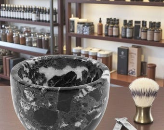 Black Marble Shaving Bowl – 3" Handmade Shave Soap Bowl for Men, Luxury Wet Shaving Bowl with Lid, Classic Barber Shaving Accessory Grooming