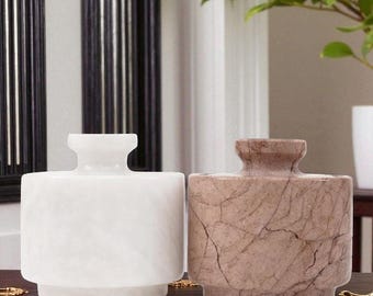 Marble Salt Cellar Set of 2 with Lids White & Marinara | Handmade Spice Jars, Kitchen Storage, Seasoning and Sugar Containers, Home Décor