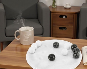 Marble Tic Tac Toe Game Board – 10" Black & White Stone Set, Handmade Coffee Table Decor, Luxury Two Player Game, Modern Marble Home Accent