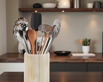 White Onyx Marble Utensil Holder 6.5" | Kitchen Countertop Storage Crock & Tool Organizer, Premium Marble Décor for Kitchen Essentials