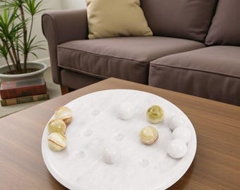 Handcrafted White & Green Onyx Marble Tic Tac Toe –10" Stone Board Game, Modern Coffee Table Art, Luxury Home Décor, Two Player Strategy Set