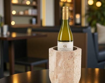 Travertine Marble Wine Chiller 6.5" Beige Stone Wine Cooler for Wine Bottles, Wine Bottle Holder for Champagne Beverage Home Bar Accessories