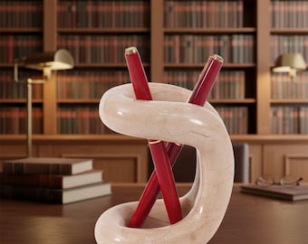 Portalápices de mármol para escritorio, de 10 cm, color beige, ideal para accesorios de escritorio y organizadores de cepillos de dientes. Soportes de piedra para decoración de oficina.