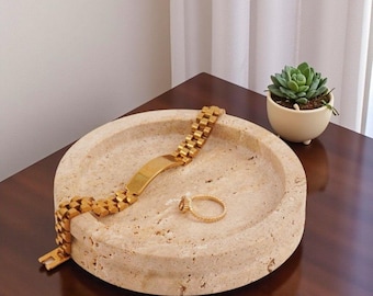 Travertine Marble Jewelry Tray 5" | Handmade Vanity Dish for Rings, Earrings & Decor | Minimal Stone Organizer for Vanity, Bathroom, Dresser