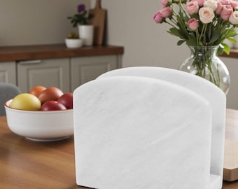 White Marble Napkin Holder 5.5" Elegant Napkin Dispenser for Kitchen, Dining Table, Bathroom Decor, Modern Home Essentials Storage Organizer