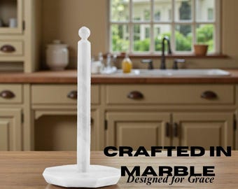 White Marble Paper Towel Holder 12.5" Handmade Countertop Stand for Kitchen & Bathroom Elegant Stone Roll Organizer and Home Décor Essential