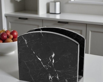 Black 5.5" Marble Napkin Holder for Table Elegant Kitchen Bathroom Decor, Modern Napkin Dispenser, Home Essentials, Dining Table Centerpiece