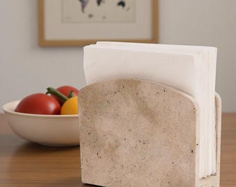Travertine Marble Napkin Holder - 5.5" Beige Napkin Dispenser for Kitchen & Dining Table, Bathroom Decor, Modern Home Essentials Organizer