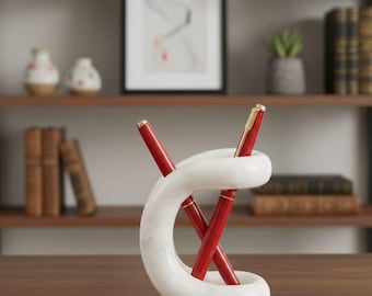 Portalápices de mármol para escritorio, blanco, de 10 cm, para accesorios de escritorio, soportes de piedra para decoración de oficina, organizador de cepillos de dientes.