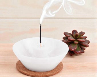 White Marble Incense Holder 5.5" –Handmade Ash Catcher for Sticks, Modern Home Décor, Aromatherapy Tray for Meditation & Relaxing Room Décor