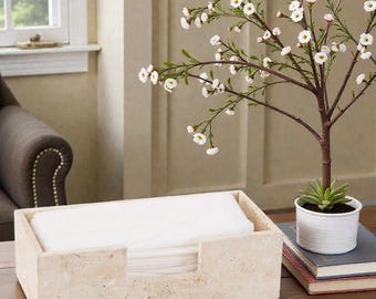 Caja de pañuelos de mármol de 25 cm, hecha a mano en travertino, ideal para el mostrador del baño y servilleteros rectangulares para la decoración del escritorio de oficina.