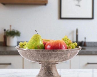 Oceanic Marble Fruit Bowl 10"Handmade Decorative Stone Bowl for Kitchen Dining Table Centerpiece Modern Home Décor Serving Dish Fruit Holder