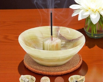 Marble Incense Holder 5.5" Green Handmade –Palo Santo & Citronella Incense Burner, Modern Boho Home Décor, Room and Office Aromatherapy Tray
