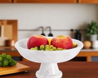 Bol de mármol para frutas para encimera de cocina, 25 cm, blanco, hecho a mano, ideal para mesa de entrada, frutero o centro de mesa.