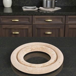 Marble Trivets for Hot Dishes Set of 2 Handmade Travertine Trivets for Dining Table, Hot Pot Holders for Kitchen Accessories, Hot Pot Rings