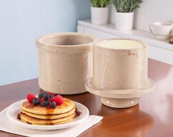 Verona Marble Butter Keeper with Lid – 4.25" Handmade Natural Stone Butter Crock, French Style Butter Dish for Kitchen Countertop Display
