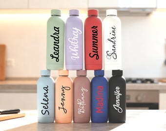 Custom stainless steel water bottles, drinkware, wedding favors, personalized gifts, thermos mugs, party accessories.