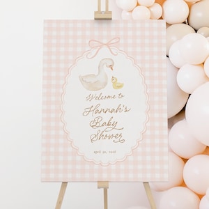 Gans Baby Shower Willkommensschild, Mädchen Baby Shower Willkommen Poster Vorlage, Mutter und Gänseküken Baby Shower Dekorationen Printable B866