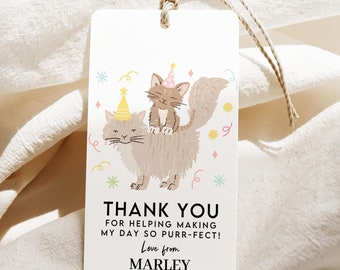 Geburtstagskarten mit Katzen- und Kätzchenmotiven, Druckvorlage für Gastgeschenke zum Mädchengeburtstag B132