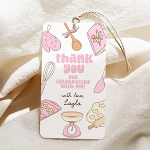 Baking Party Thank You Tags, Baking Birthday Tag Template, Girl Birthday Party Treat Tags, Editable Pink Cake Party Decor B753