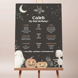 Modello di bacheca Milestone Spooky One, poster Milestone di Halloween stampabile, ricordo del primo compleanno del bambino, decorazioni per il primo compleanno dei fantasmi B103