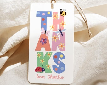 Bug Favor Tags, Girl Birthday Party Thank You Tag Template, Printable Summer Garden Party Decorations, Editable Favor Tag Park Party B378