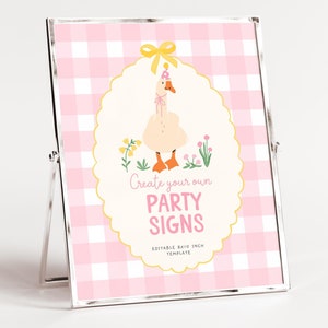 One Silly Goose Party Signs, Girl Goose Birthday Party Decor, Spring Birthday Party Decoration Printable, Whimsical Goose Sign Template B839
