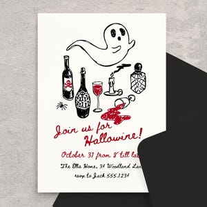 Hallowine Einladung, handgezeichnete Halloween-Party-Einladung Vorlage, Halloween Evite für Erwachsene, gruselige Getränke Party einladen Printable C013
