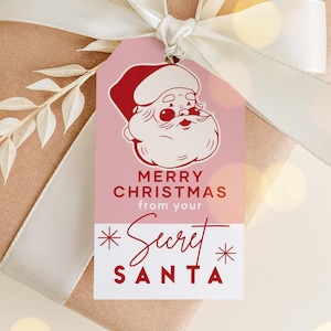 Christmas Gift Tags, Secret Santa Tag Template, Printable Merry Christmas Tags, Editable Secret Santa Gift Exchange, Retro Favor Tag B283