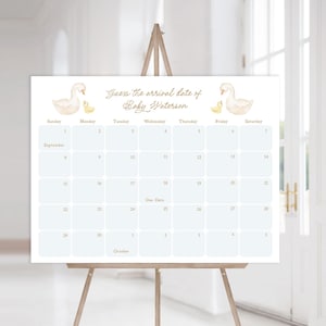 Goose Baby Shower Due Date Calendar, Guess the Due Date Baby Shower Game, Gingham Boy Baby Shower Calendar, Due Date Calendar Template B867