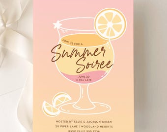 Summer Soiree Invitation, Summer Drinks Party Invite Template Printable B366