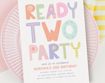 Ready Two Party Invitation, Girl 2nd Birthday Party Invite Template C214