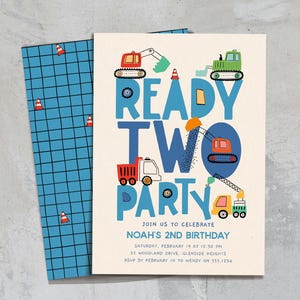 Ready Two Party Invitation, Construction 2nd Birthday Party Invite Template C320