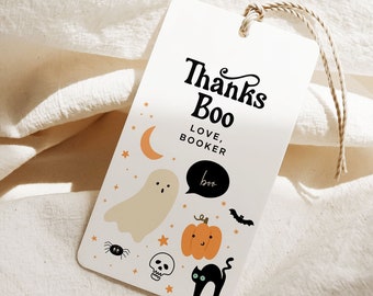 Halloween Favor Tag Template, Editable Spooky Birthday Thank You Tags, Cute Ghost Minimalist Party Decorations Printable Treat Tags B141