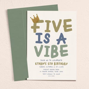 Inbjudan till "Five is a Vibe", redigerbar mall för pojkefest med 5-årsfest B844