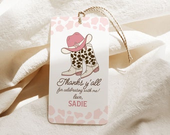 Cowgirl Birthday Favor Tags, First Rodeo Girl Birthday Thank You Tag Template, Printable Wild West Party Decor, Cowboy Hat and Boots B342