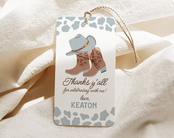 Cowboy Favor Tags, My First Rodeo Party Tag Template, Printable Western Boy Birthday Decor, Editable Thank You Tag, Thanks Y'all B385