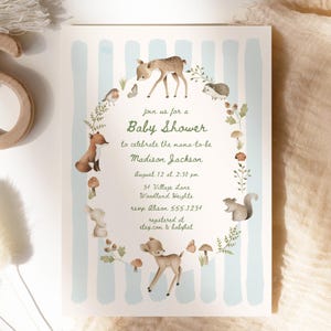 Herten babyshower uitnodiging, Woodland Boy babyshower uitnodiging sjabloon, handgeschreven babyshower Evite bewerkbare C071