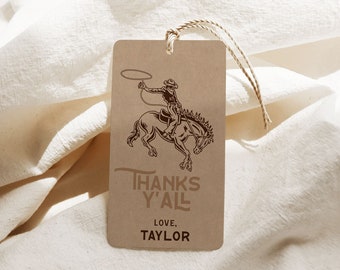 Cowboy Birthday Favor Tags, Editable Rodeo Party Thank You Tags, Thanks Y'all Boy Birthday Tag Template, Wild West Party Decor B389