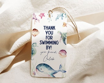 Sea Thank You Tags, Under the Sea Party Favor Tag Template, Watercolor Fish Birthday Party Tags, Swimming Party Decor Ocean Beach B350