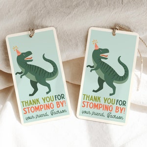 Dinosaur 3rd Birthday Tags, Three Rex Party Tag Template, Printable Boy Birthday Decorations, Editable T Rex Treat Tags B347