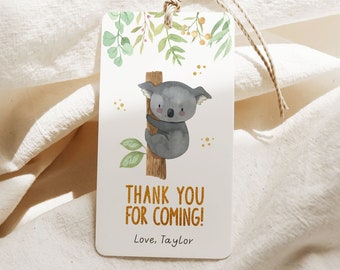 Koala Birthday Favor Tags, Editable Template for Australian Animal Themed Birthday Party, Printable Thank You Tag, Aussie Party Decor 22012