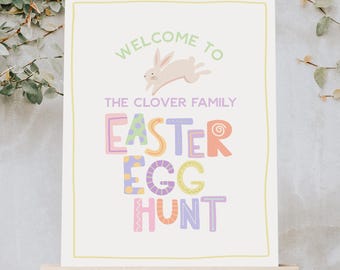 Easter Egg Hunt Welcome Sign, Pastel Easter Party Poster Template C305