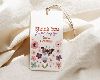 Butterfly Birthday Favor Tags, Printable Butterfly Thank You Tag Template, Spring Girl Birthday Party Decorations Editable Gift Bag Tag B343