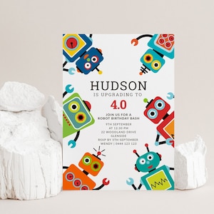 Robot Birthday Invitation | Editable Robot Party Invite | Boy Birthday Robot Invitation Template | 4th Birthday Party Invitation Robots 1120