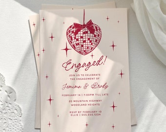 Hand Drawn Engagement Party Invitation, Disco Engagement Party Invite, We're Engaged Invitation Template, Editable Engagement Evite B950