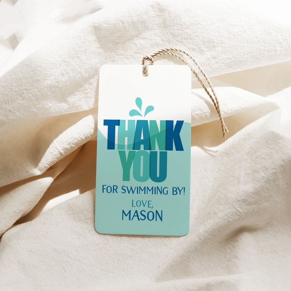 Pool Party Favor Tags, Swimming Birthday Party Thank You Tag Template, Boy Birthday Favors, Printable Pool Party Tags Minimalist B345