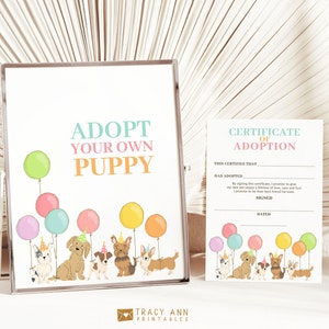 Adopt a Puppy Printable Party Game for Girl Birthday Instant Download Adoption Certificate and Adopt Your Own Puppy Sign Dog Adoption 8135